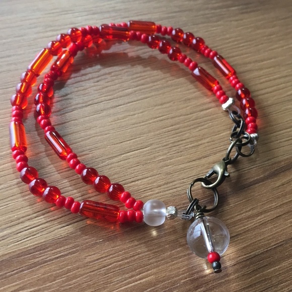 Red Beaded Ladies Double Strand Beaded Ladies Bracelet, Handmade Ladies Bracelet - Picture 1 of 8